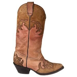Vintage Maraschino Women’s Brown Leather Overlay Cowgirl Boots Size US 8